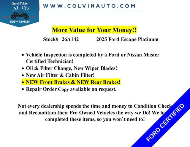 Certified 2025 Ford Escape Platinum AWD/4WD image 7