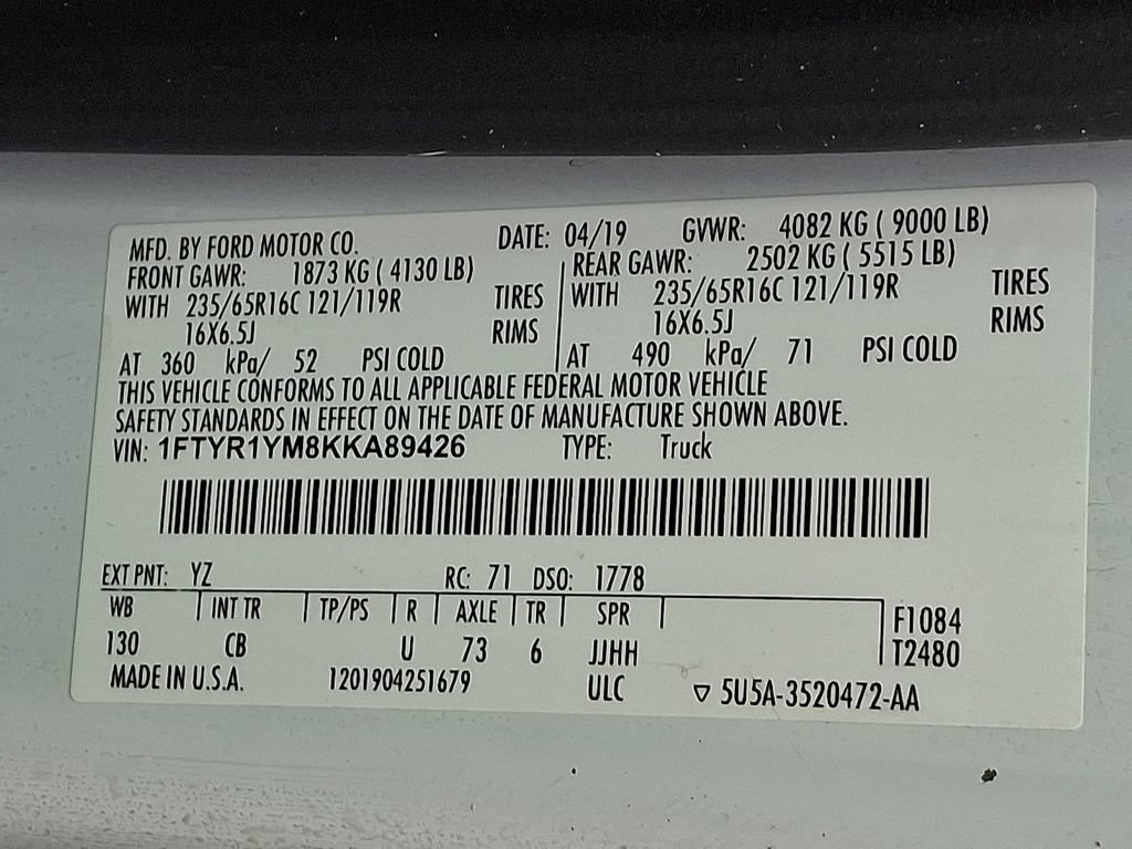 Certified 2019 Ford Transit 250 130 Low Roof w/ Exterior Upgrade Package RWD image 27