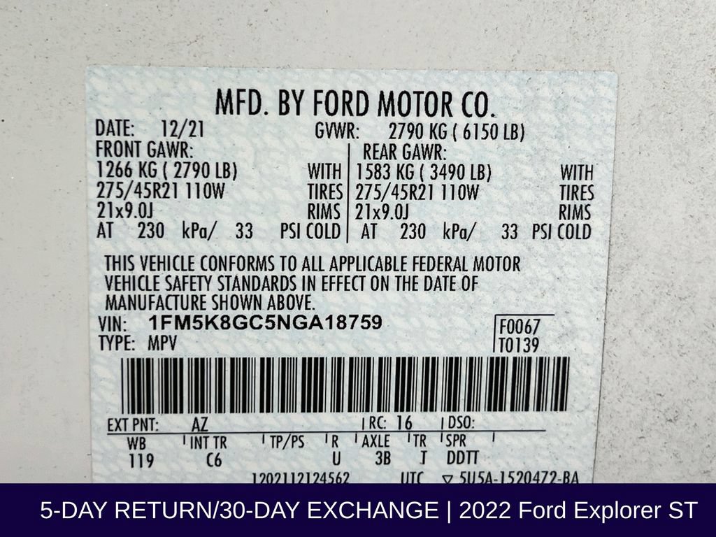 Certified 2022 Ford Explorer ST w/ Equipment Group 401A AWD/4WD image 39