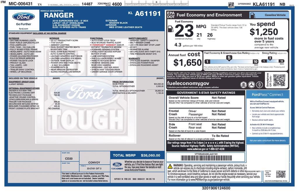 Certified 2019 Ford Ranger Lariat w/ Technology Package image 37