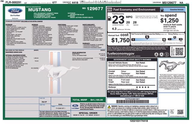 Certified 2021 Ford Mustang Premium w/ Ford Safe & Smart Package RWD image 36