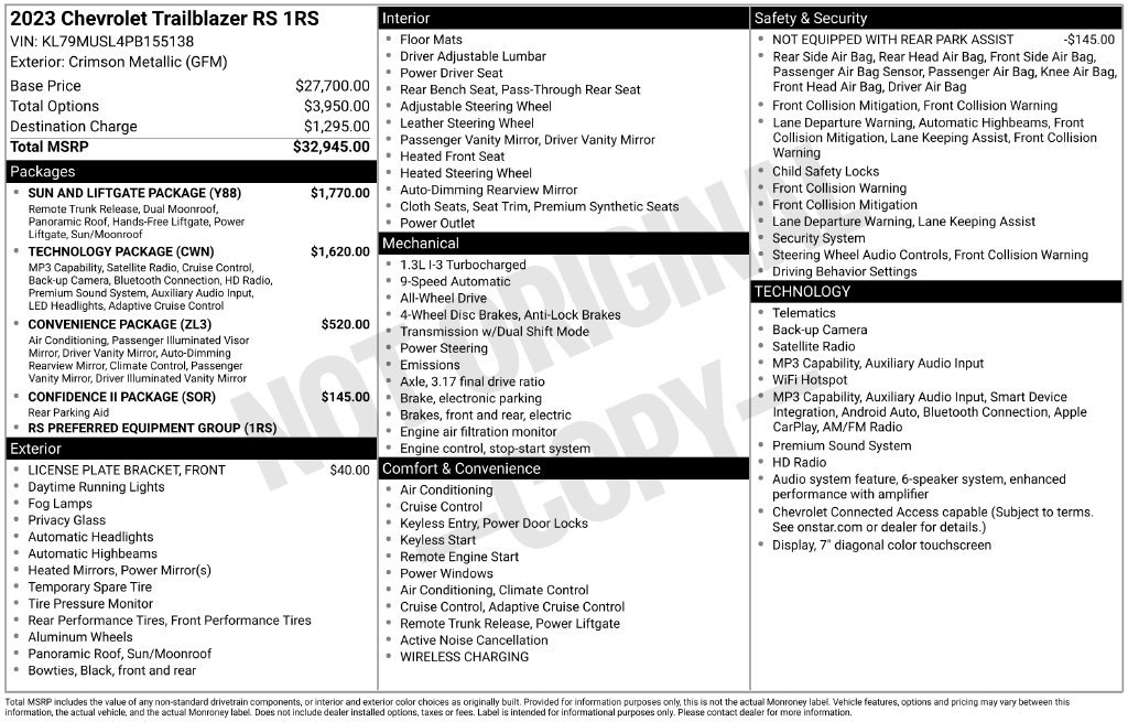 Used 2023 Chevrolet TrailBlazer RS w/ Sun and Liftgate Package AWD/4WD image 13