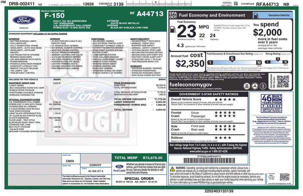 Certified 2024 Ford F150 Lariat w/ Equipment Group 502A High AWD/4WD image 2