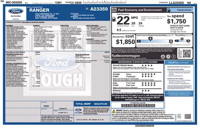Certified 2020 Ford Ranger Lariat w/ Equipment Group 501A Mid AWD/4WD image 12