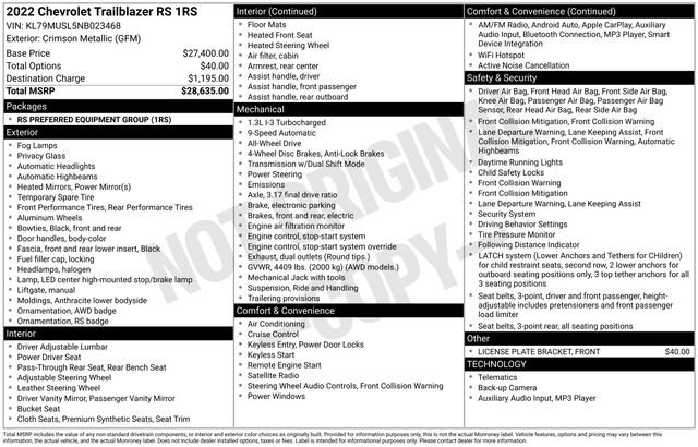 Used 2022 Chevrolet TrailBlazer RS AWD/4WD image 27