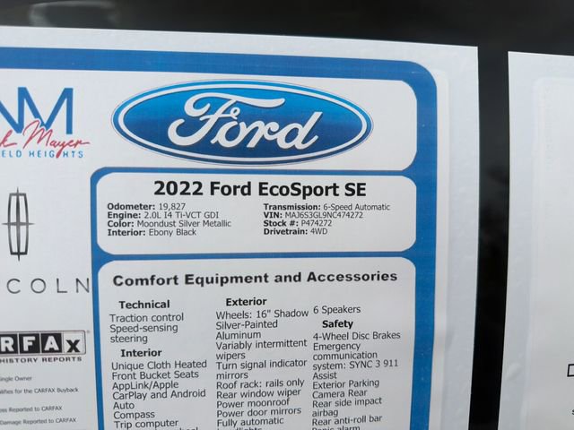 Certified 2022 Ford EcoSport SE AWD/4WD image 25