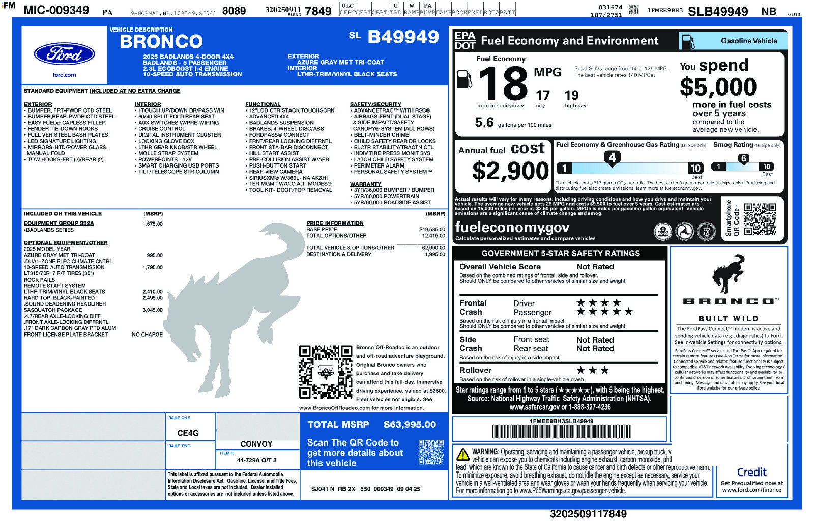 Certified 2025 Ford Bronco Badlands w/ Sasquatch Package AWD/4WD image 2