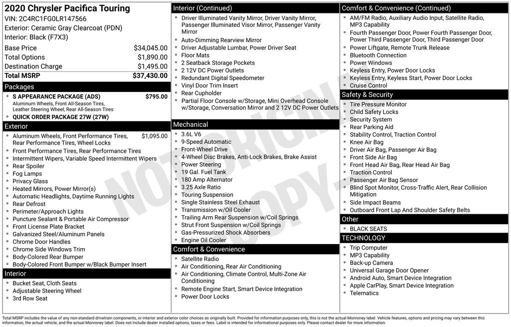 Used 2020 Chrysler Pacifica Touring w/ S Appearance Package FWD image 5