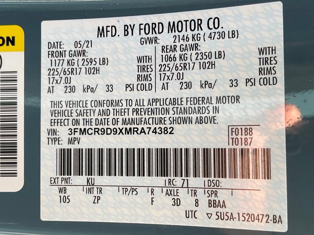Certified 2021 Ford Bronco Sport Badlands w/ Badlands Package AWD/4WD image 52