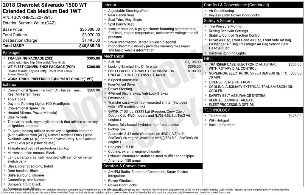 Used 2018 Chevrolet Silverado 1500 W/T w/ Trailering Package image 30