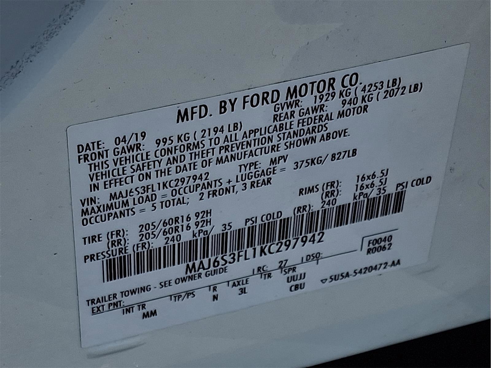 Certified 2019 Ford EcoSport S AWD/4WD image 23