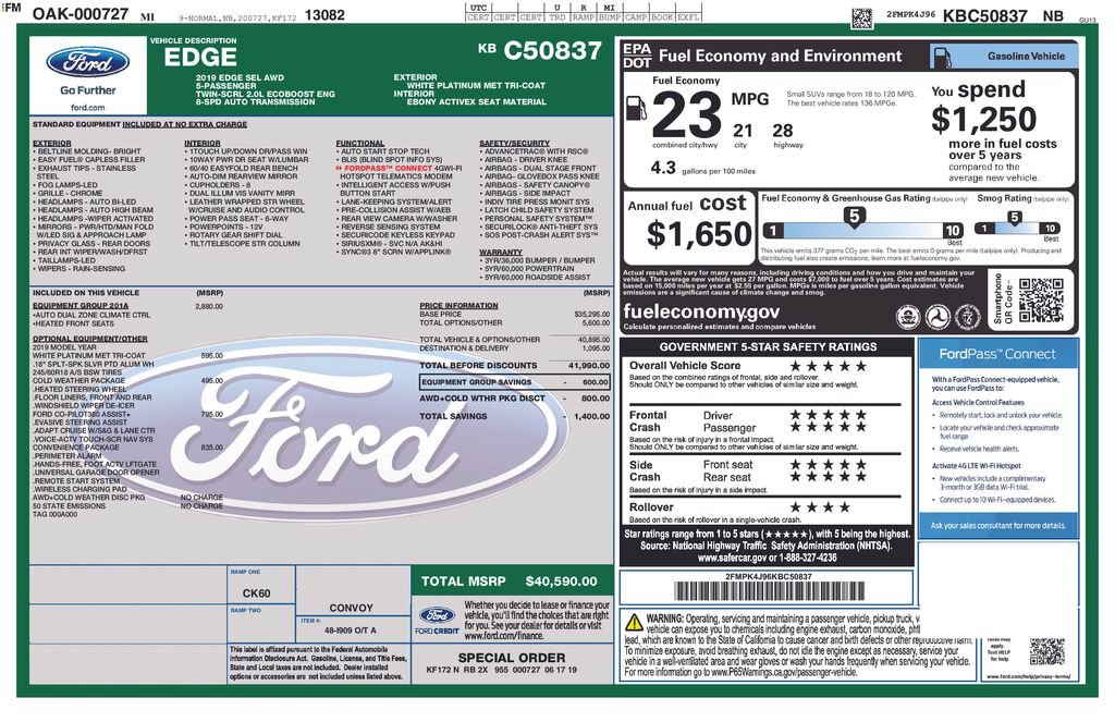 Certified 2019 Ford Edge SEL w/ Equipment Group 201A AWD/4WD image 26