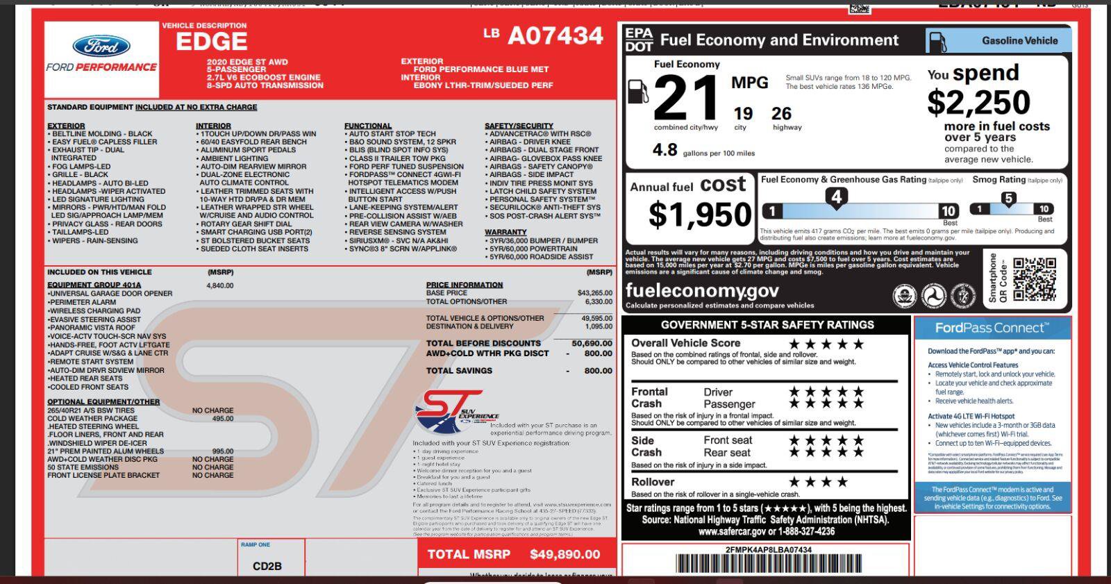 Certified 2020 Ford Edge ST w/ Equipment Group 401A AWD/4WD image 4