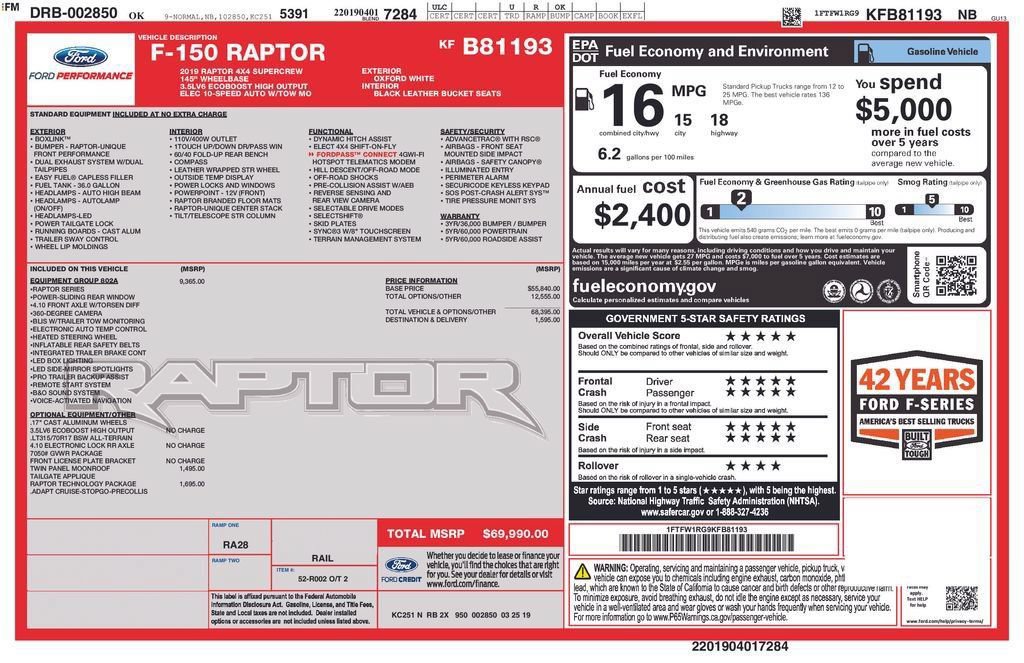 Certified 2019 Ford F150 Raptor w/ Equipment Group 802A Luxury AWD/4WD image 15
