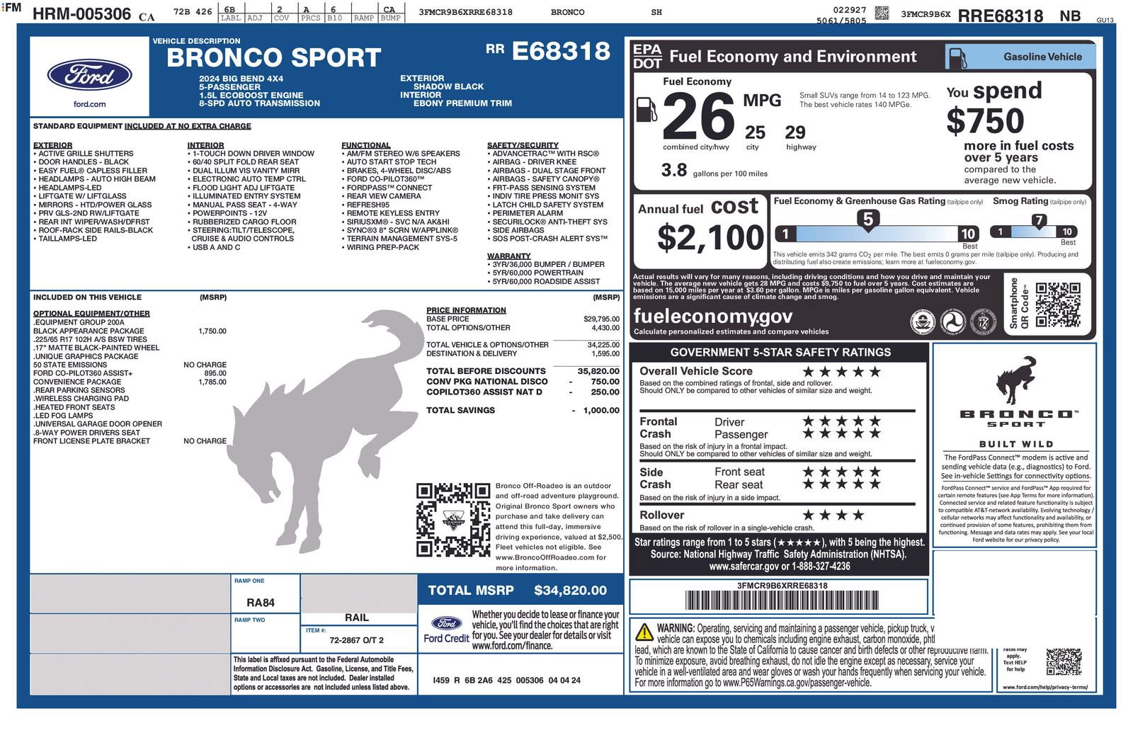 Certified 2024 Ford Bronco Sport Big Bend w/ Convenience Package AWD/4WD image 45