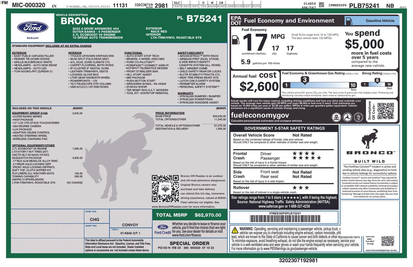 Certified 2023 Ford Bronco Outer Banks w/ Sasquatch Package AWD/4WD image 5