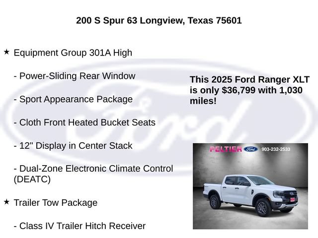 Certified 2025 Ford Ranger XLT w/ Equipment Group 301A High RWD image 5
