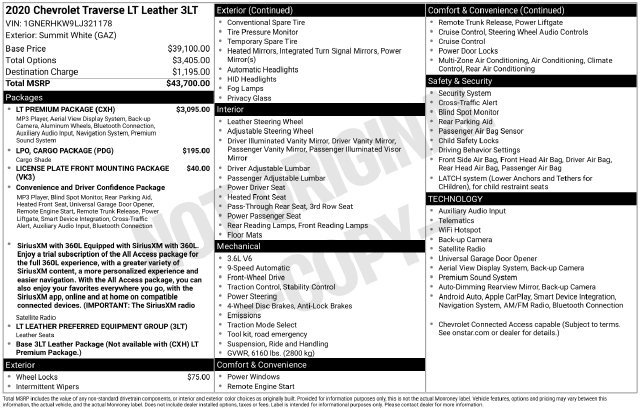 Used 2020 Chevrolet Traverse LT w/ LT Premium Package FWD image 39