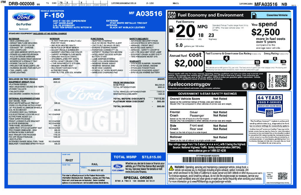 Certified 2021 Ford F150 Platinum w/ Equipment Group 701A High AWD/4WD image 2