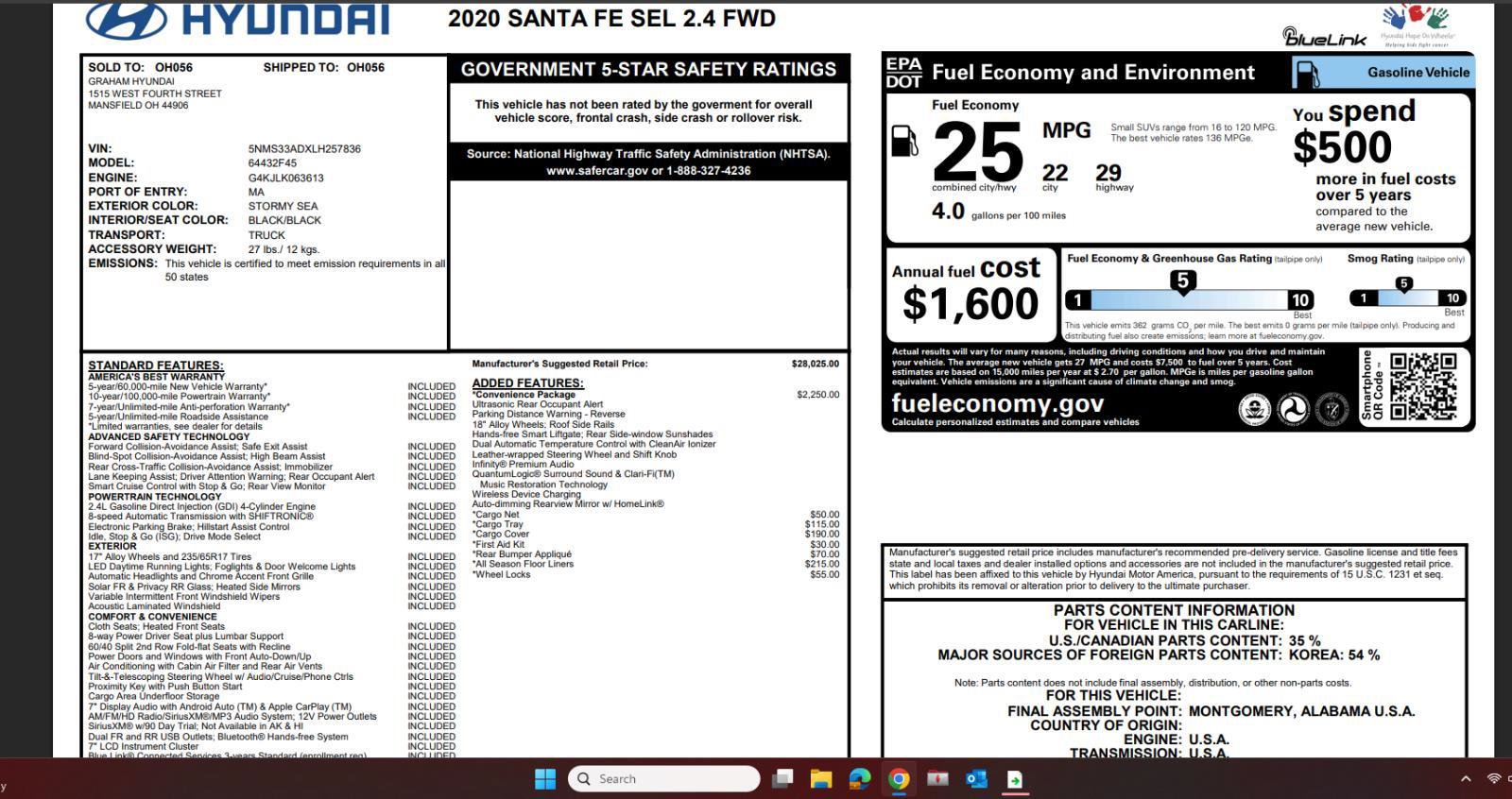 Used 2020 Hyundai Santa Fe SEL w/ Convenience Package FWD image 4