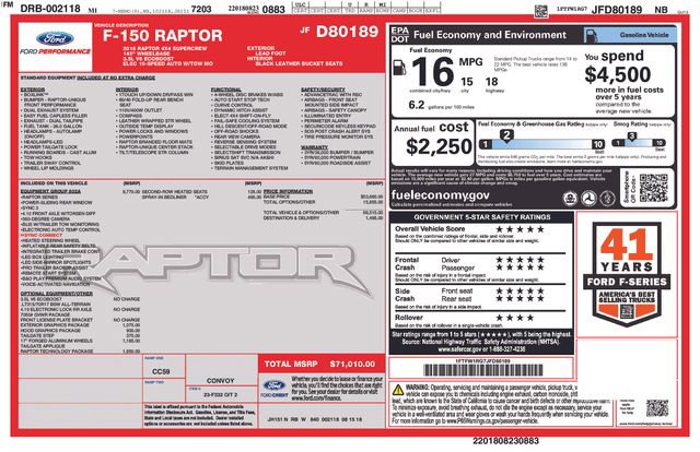 Certified 2018 Ford F150 Raptor w/ Equipment Group 802A Luxury image 43