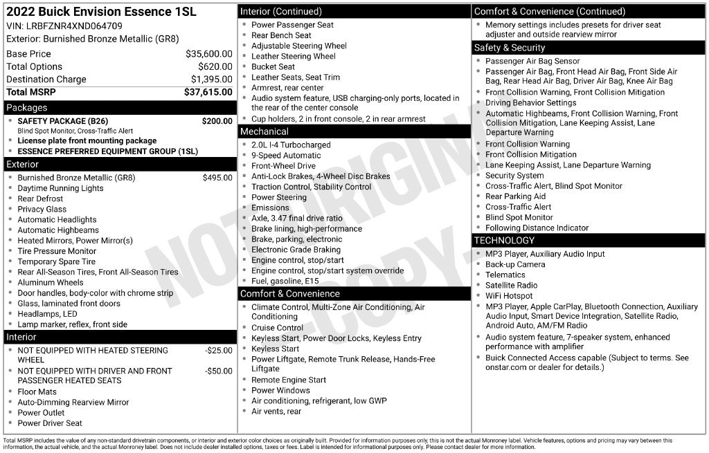 Used 2022 Buick Envision Essence w/ Safety Package FWD image 2