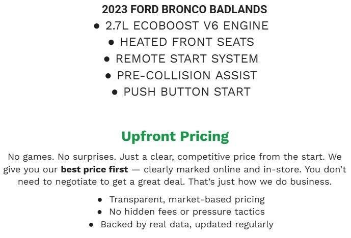 Certified 2023 Ford Bronco Badlands w/ Sasquatch Package AWD/4WD image 2