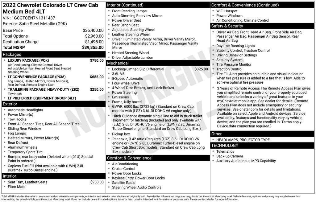 Used 2022 Chevrolet Colorado LT w/ Luxury Package AWD/4WD image 36