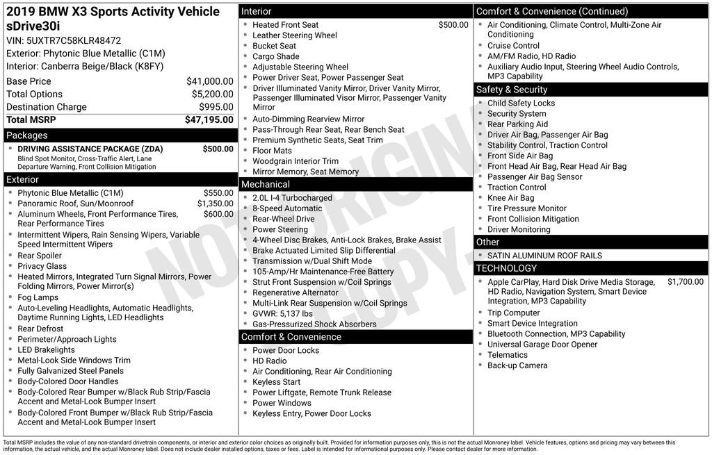 Used 2019 BMW X3 sDrive30i w/ Driving Assistance Package RWD image 7