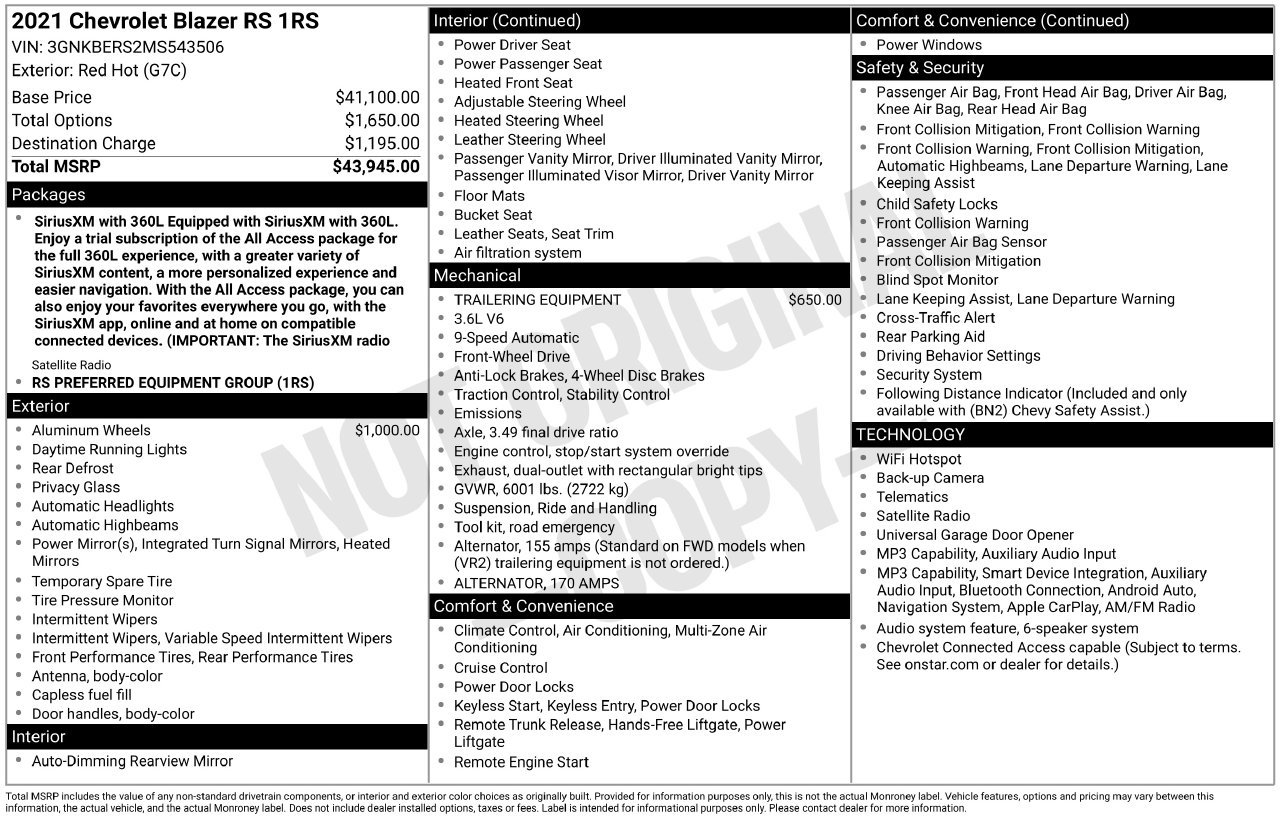 Used 2021 Chevrolet Blazer RS FWD image 59