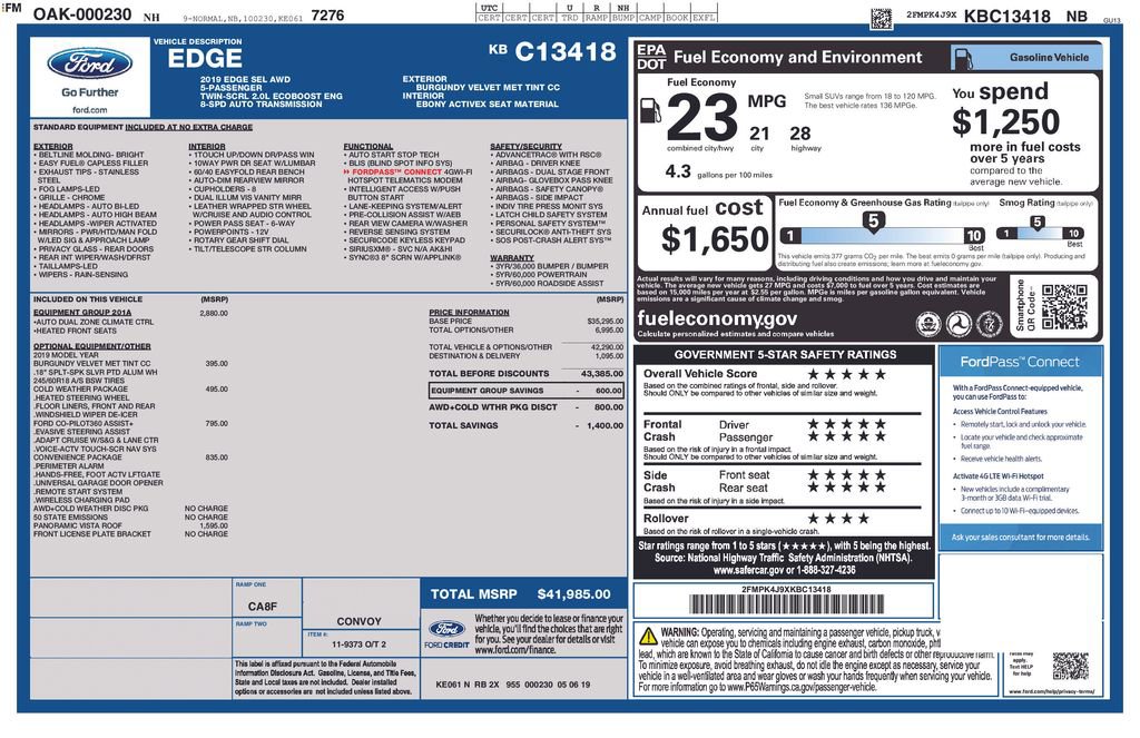 Certified 2019 Ford Edge SEL w/ Equipment Group 201A AWD/4WD image 38