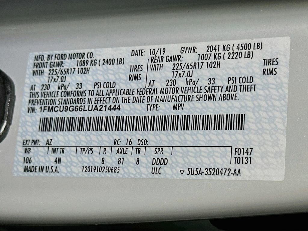 Certified 2020 Ford Escape SE AWD/4WD image 21