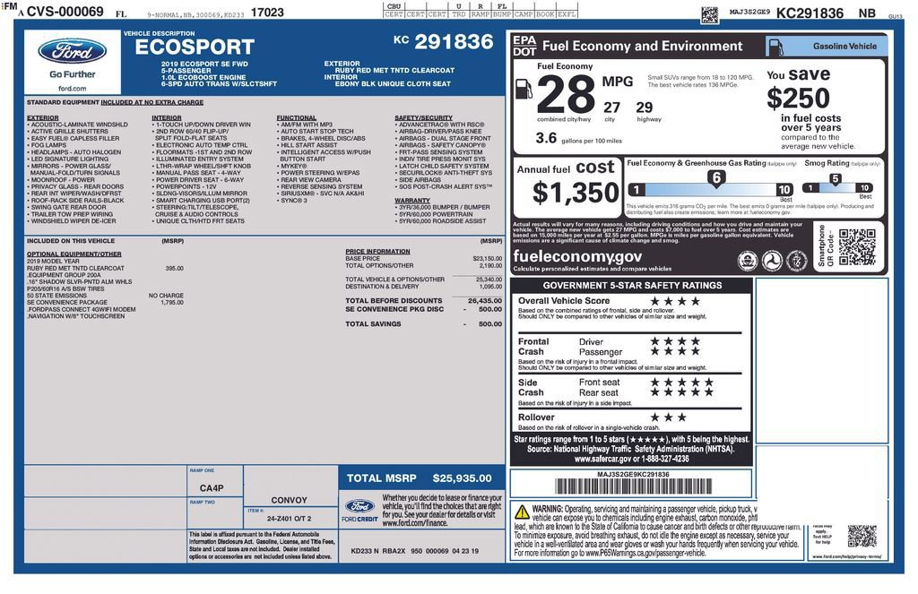 Certified 2019 Ford EcoSport SE w/ SE Convenience Package image 11