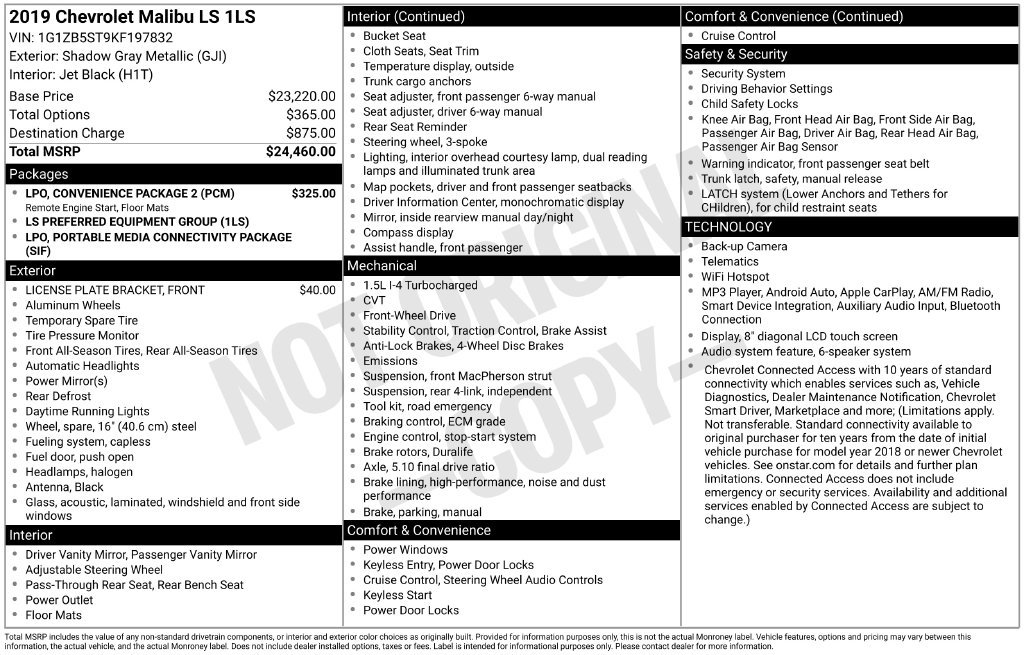 Used 2019 Chevrolet Malibu LS w/ LPO, Convenience Package 2 FWD image 31