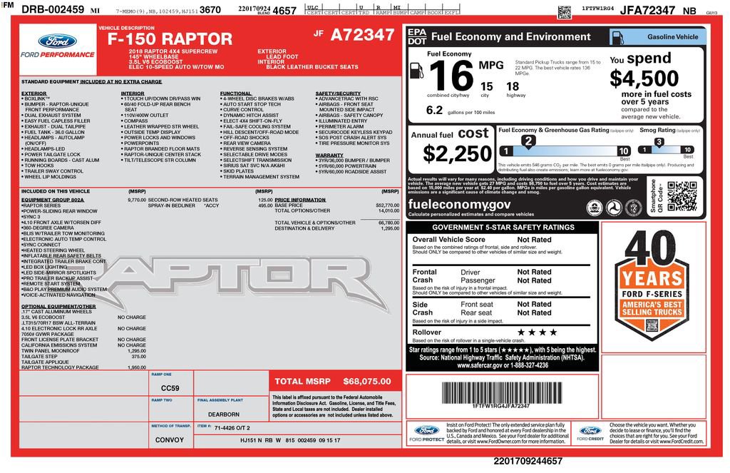 Certified 2018 Ford F150 Raptor w/ Equipment Group 802A Luxury AWD/4WD image 3