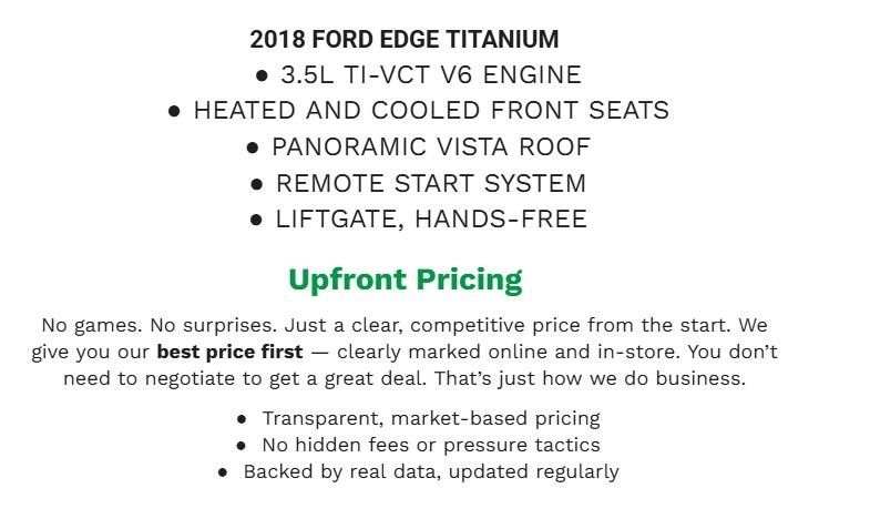 Certified 2018 Ford Edge Titanium w/ Equipment Group 301A AWD/4WD image 2