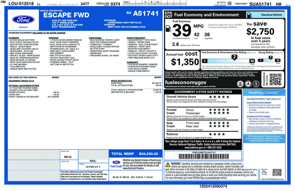 Certified 2025 Ford Escape ST-Line w/ Equipment Group 301A FWD image 42