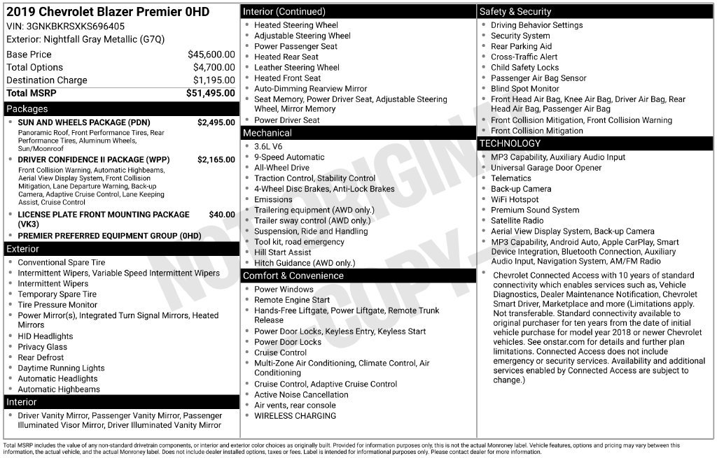 Used 2019 Chevrolet Blazer Premier w/ Sun and Wheels Package AWD/4WD image 7
