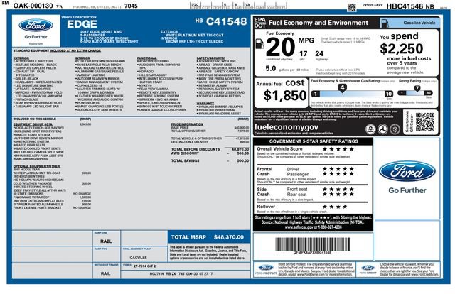 Certified 2017 Ford Edge Sport w/ Equipment Group 401A AWD/4WD image 6