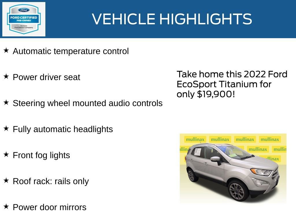 Certified 2022 Ford EcoSport Titanium w/ Interior Protection Package image 35