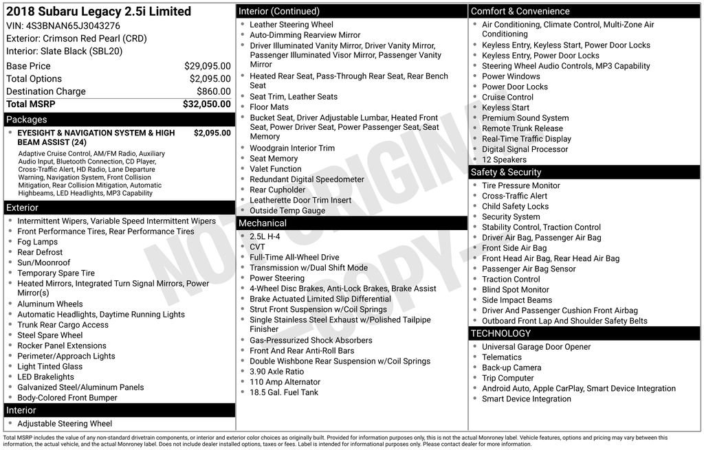 Used 2018 Subaru Legacy 2.5i Limited image 14