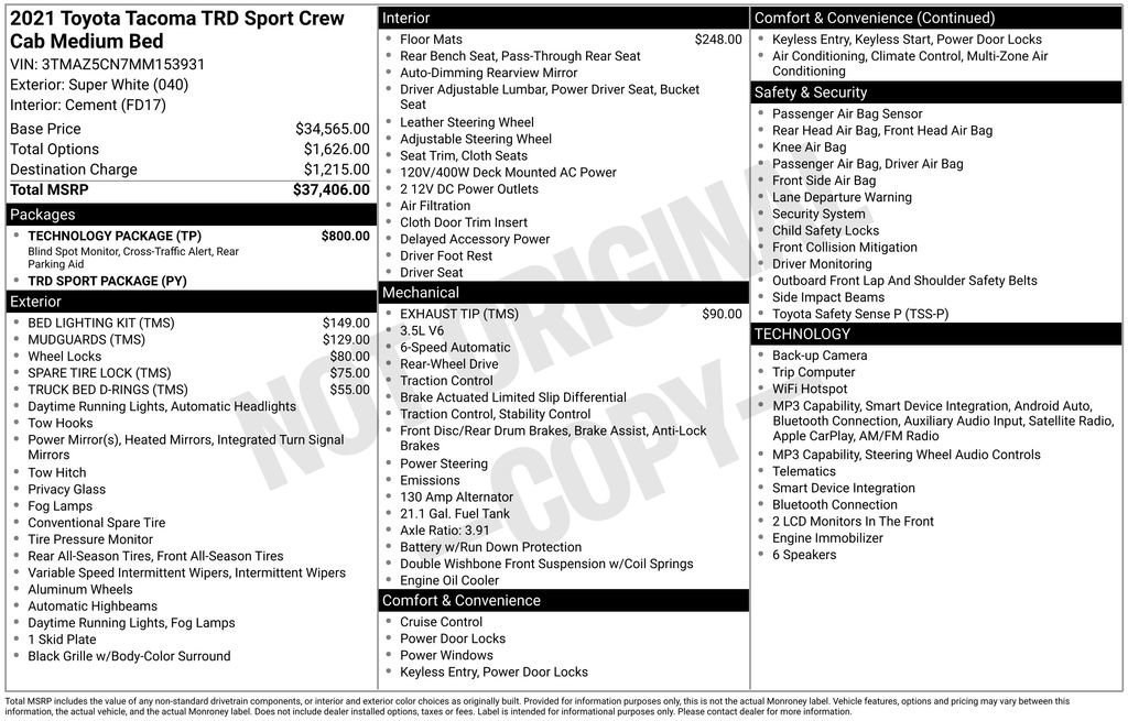 Used 2021 Toyota Tacoma TRD Sport w/ Technology Package image 34